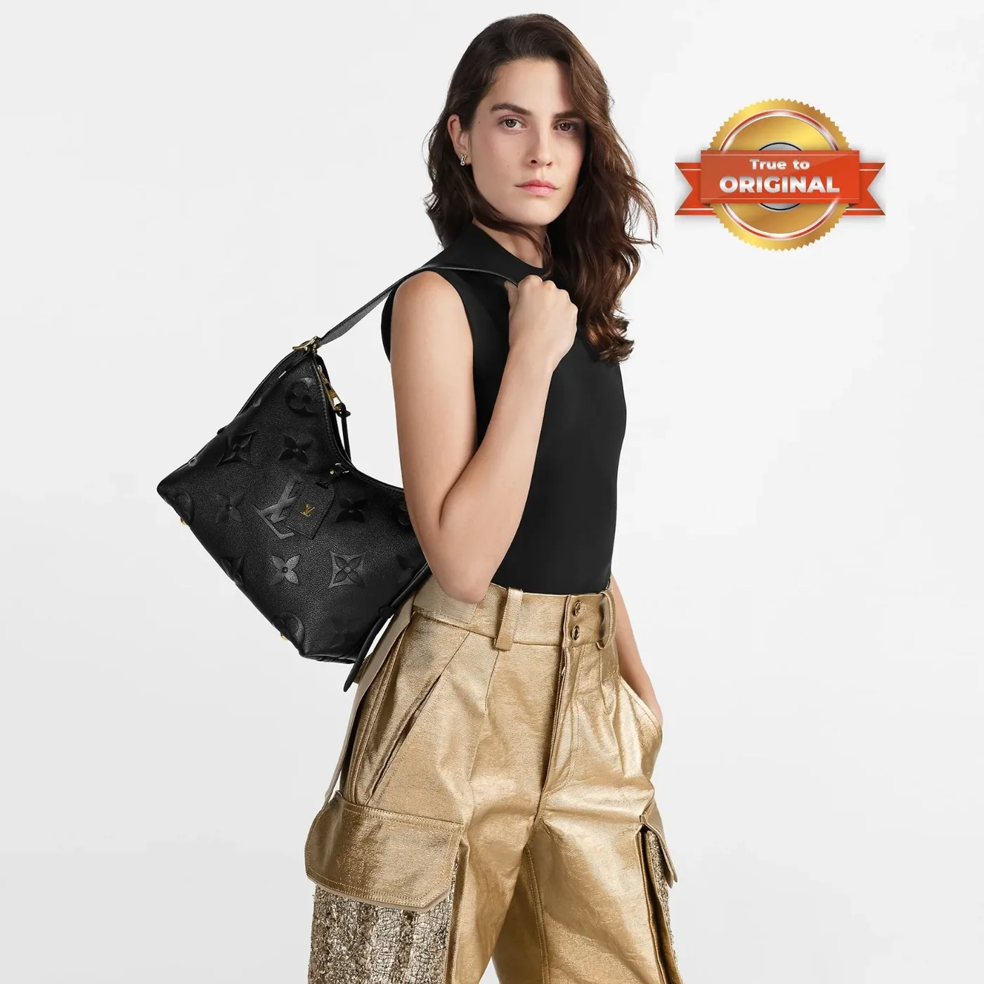 Louis Vuitton CarryAll PM Shoulder Bag in Black Gold Hardware