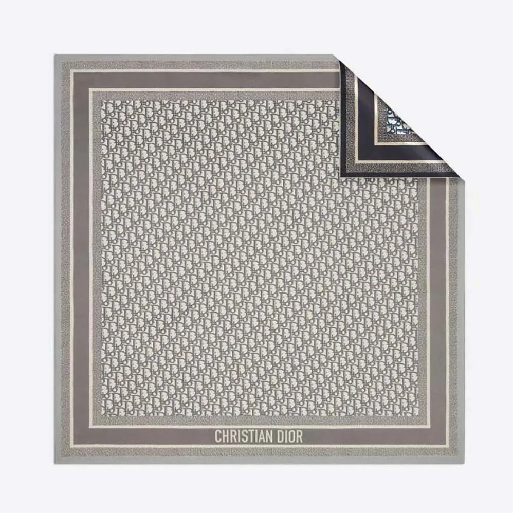 Dior Oblique Diortwin 90 Square Scarf Gray and Navy Blue Silk Twill for Women Dior Oblique Diortwin 90 Square Scarf Gray and Navy Blue Silk Twill for Women