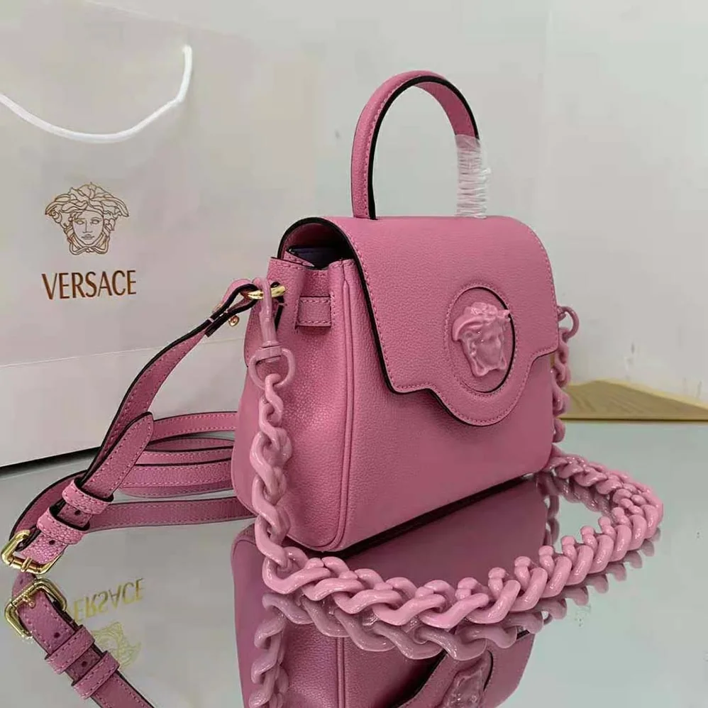 Versace La Medusa Small Handbag Crafted From Premium Leather for Women in Pink Versace La Medusa Small Handbag Crafted From Premium Leather for Women in Pink