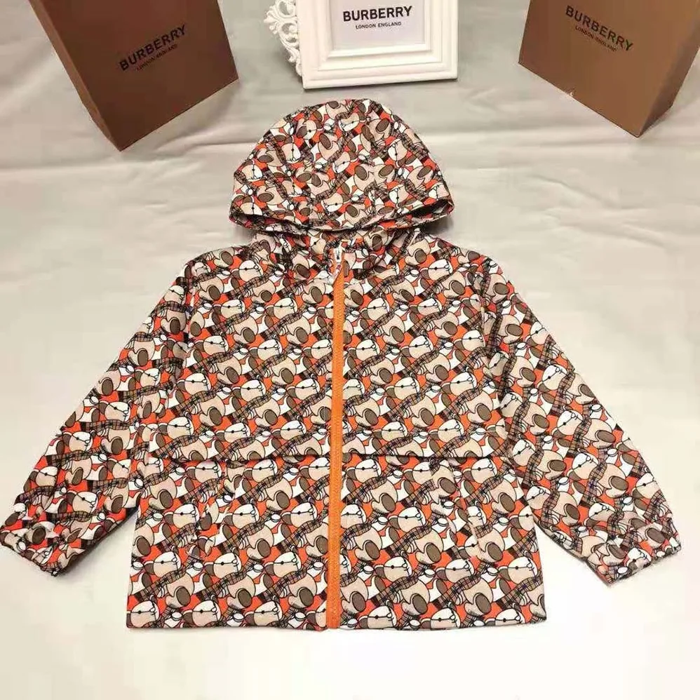 Burberry Kids' Thomas Bear Print Cotton Hooded Jacket Burberry Kids' Thomas Bear Print Cotton Hooded Jacket