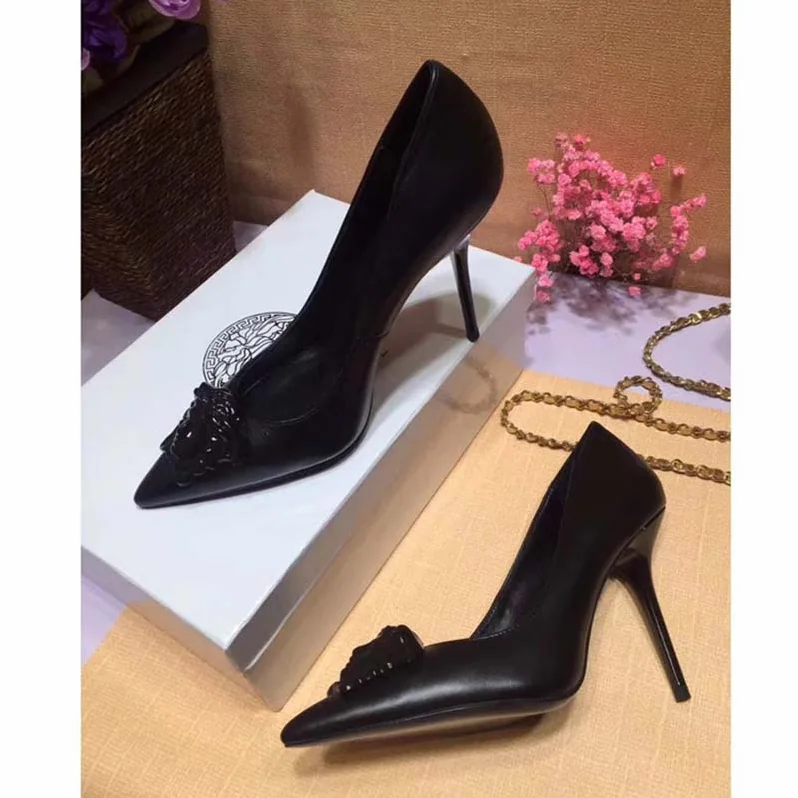 Versace Palazzo Leather Pumps Shoes Black for Women