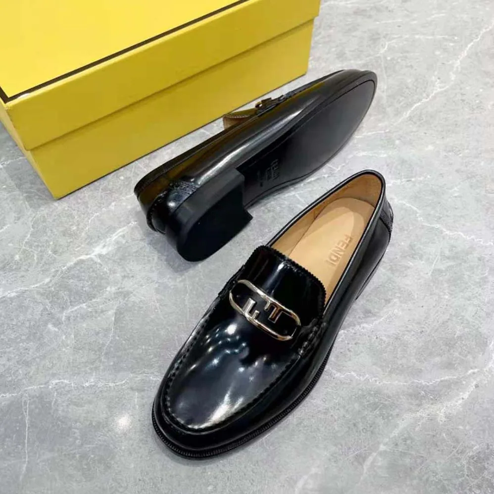 Fendi Black Leather Loafers with Fendi O'Lock Motif for Men Fendi Black Leather Loafers with Fendi O'Lock Motif for Men