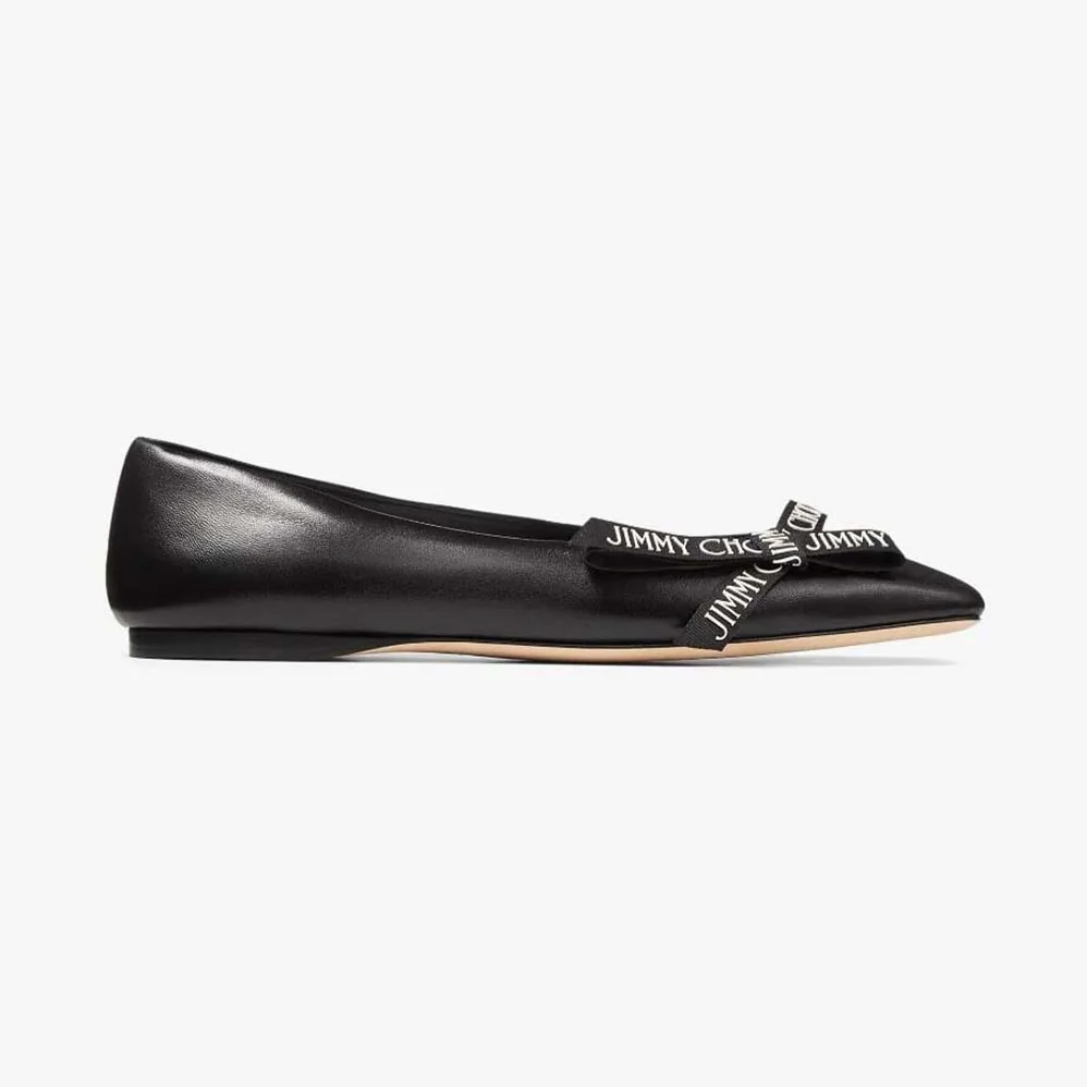 Jimmy Choo Veda Ballerina Black Nappa Leather Flat Ballerina Pumps with Jimmy Choo Bow for Women Jimmy Choo Veda Ballerina Black Nappa Leather Flat Ballerina Pumps with Jimmy Choo Bow for Women