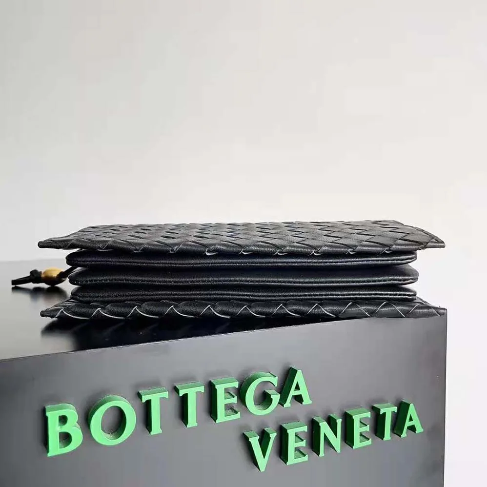 Bottega Veneta Trio Pouch On Strap Mini Intrecciato Leather Shoulder Bag for Women in Black Bottega Veneta Trio Pouch On Strap Mini Intrecciato Leather Shoulder Bag for Women in Black