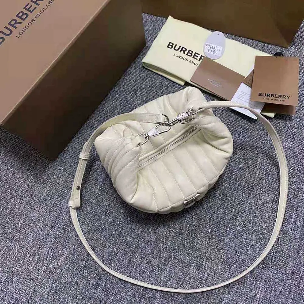 Burberry Small Quilted Lambskin Crescent Lola Bag for Women in White