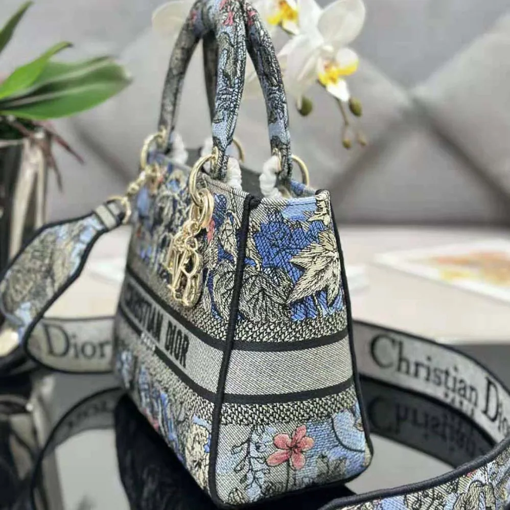 Dior Medium Lady D-lite Bag Denim Multicolor Dior Jardin Magique Embroidery for Women