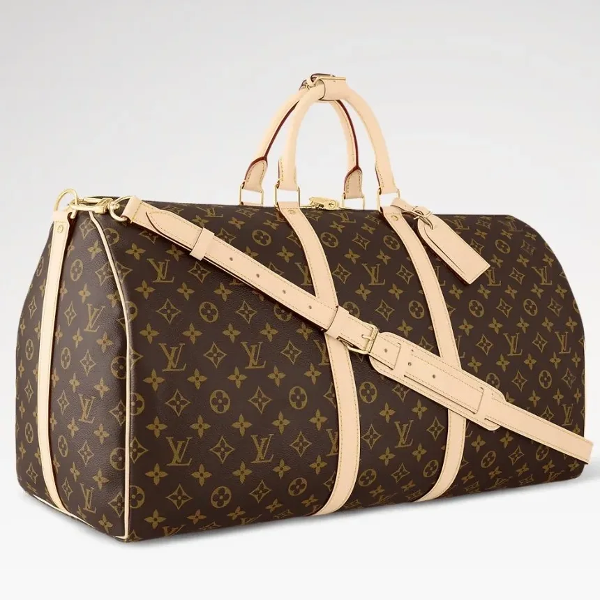 Louis Vuitton Keepall Bandouliere 55 Travel Bag in Brown Monogram Gold Hardware Louis Vuitton Keepall Bandouliere 55 Travel Bag in Brown Monogram Gold Hardware