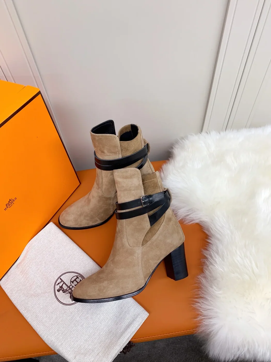 Hermes Frenchie 70 Ankle Boots Beige /
