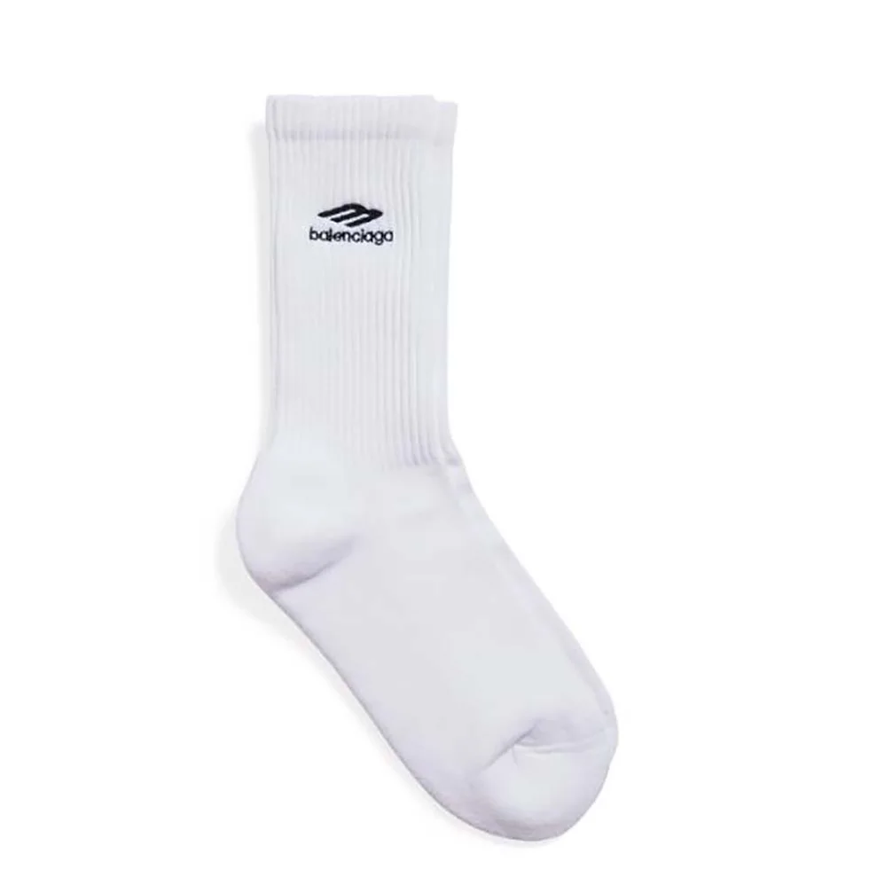 Balenciaga 3B Sports Icon Socks in White and Black Cotton for Unisex Balenciaga 3B Sports Icon Socks in White and Black Cotton for Unisex