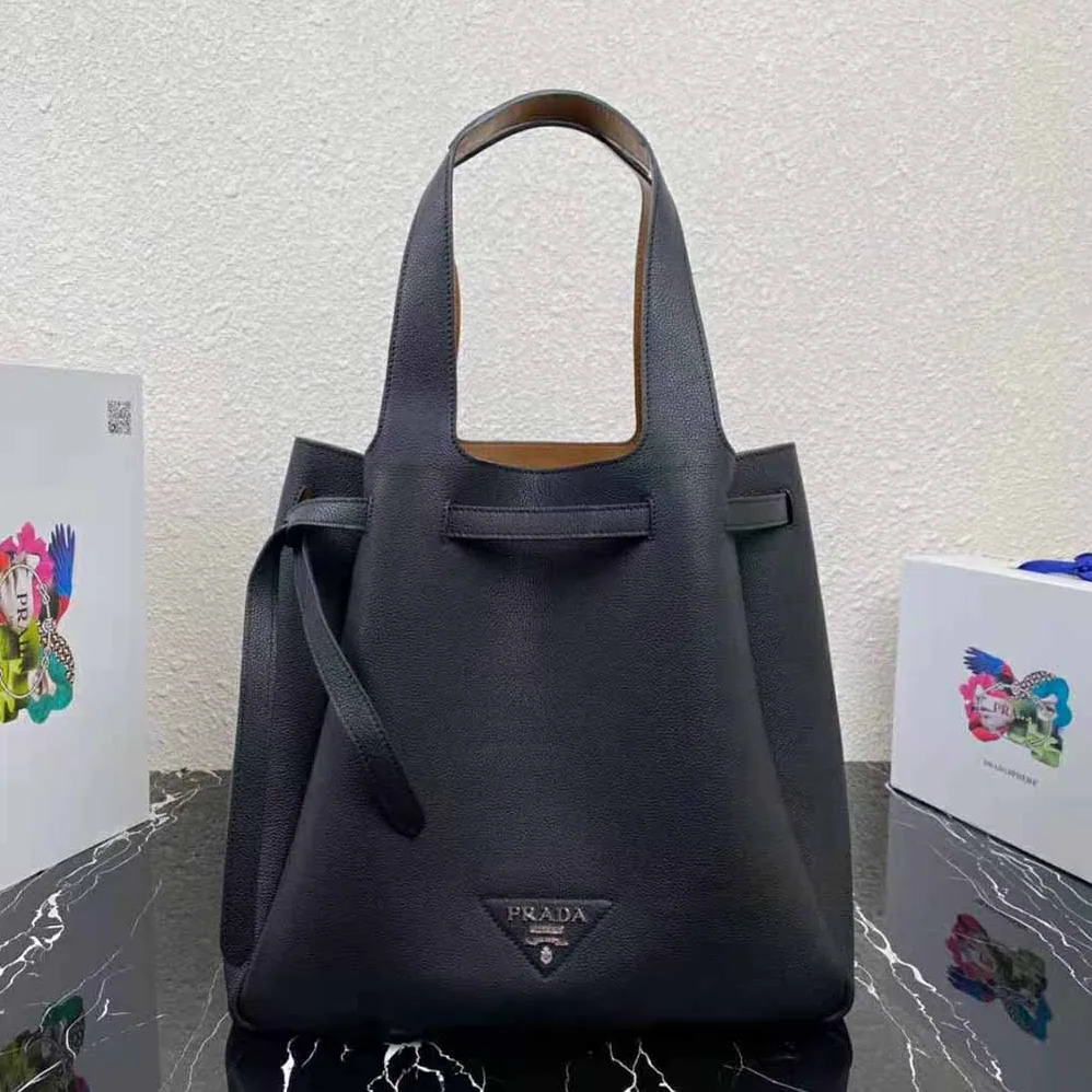 Prada Leather Tote Handle Bag for Women in Black