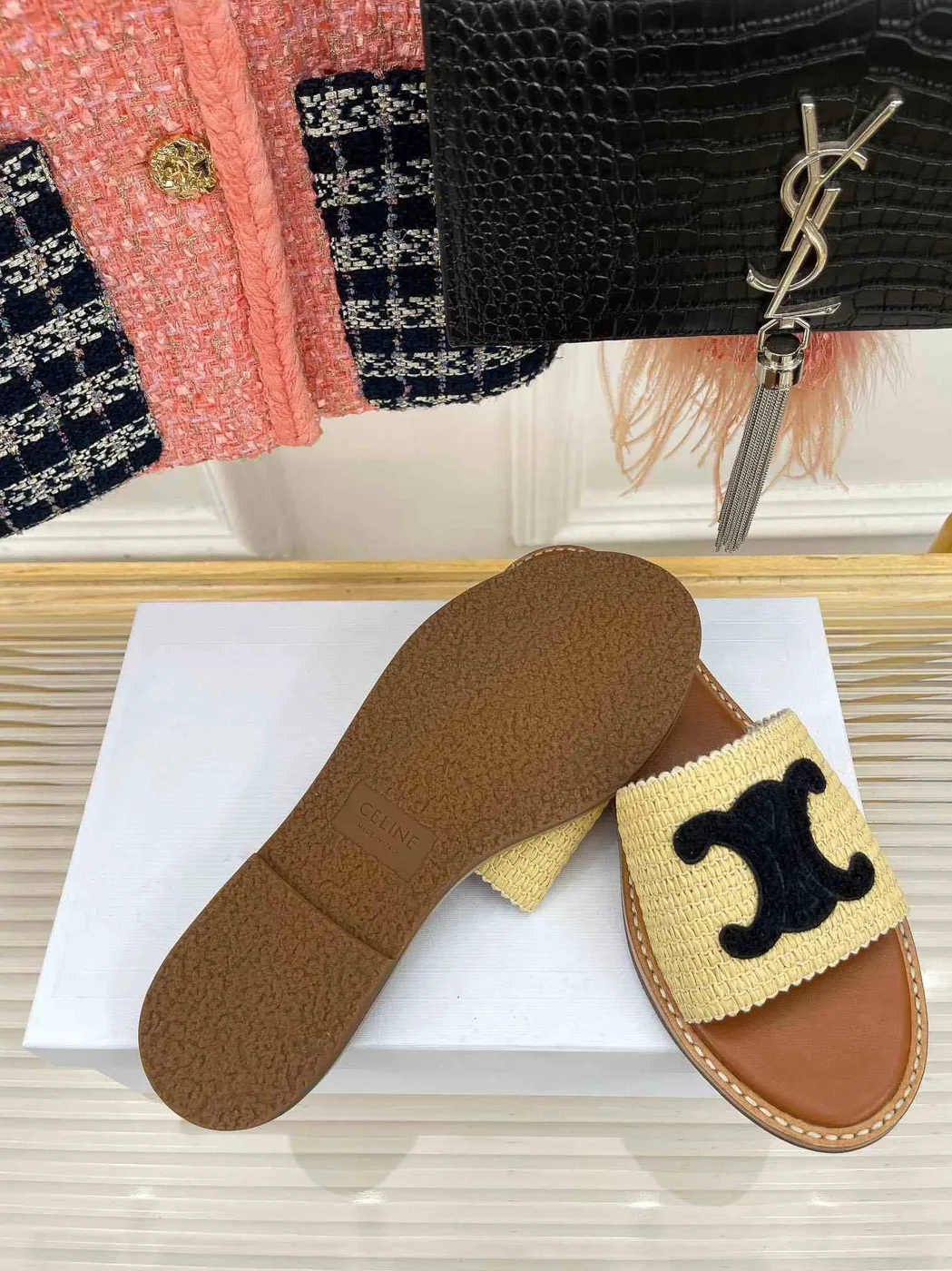 Celine Lympia Flat In Raffia Beige Celine Lympia Flat In Raffia Beige