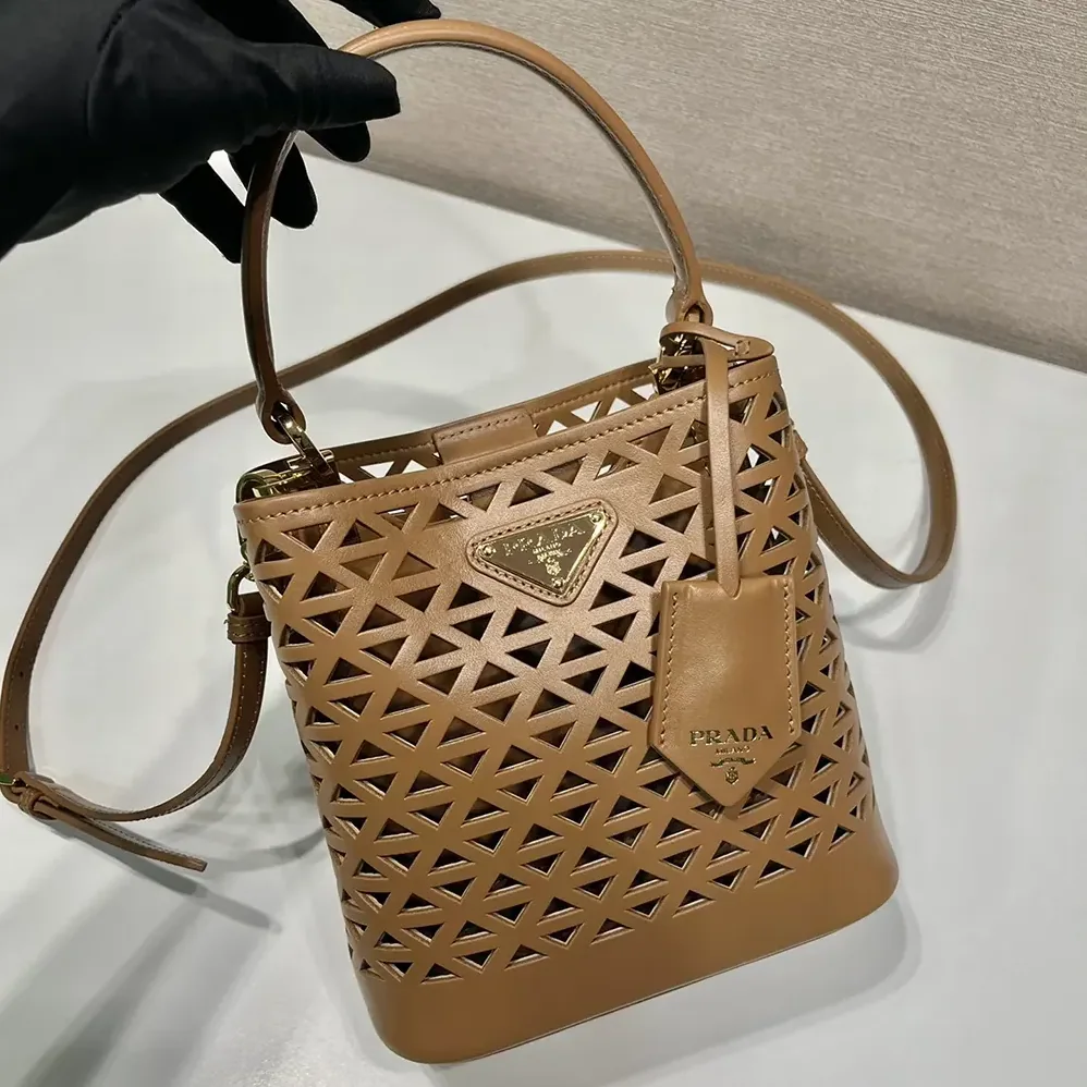 Prada Panier Leather Mini-bag with Cut-out Motif for Women in Brown Prada Panier Leather Mini-bag with Cut-out Motif for Women in Brown