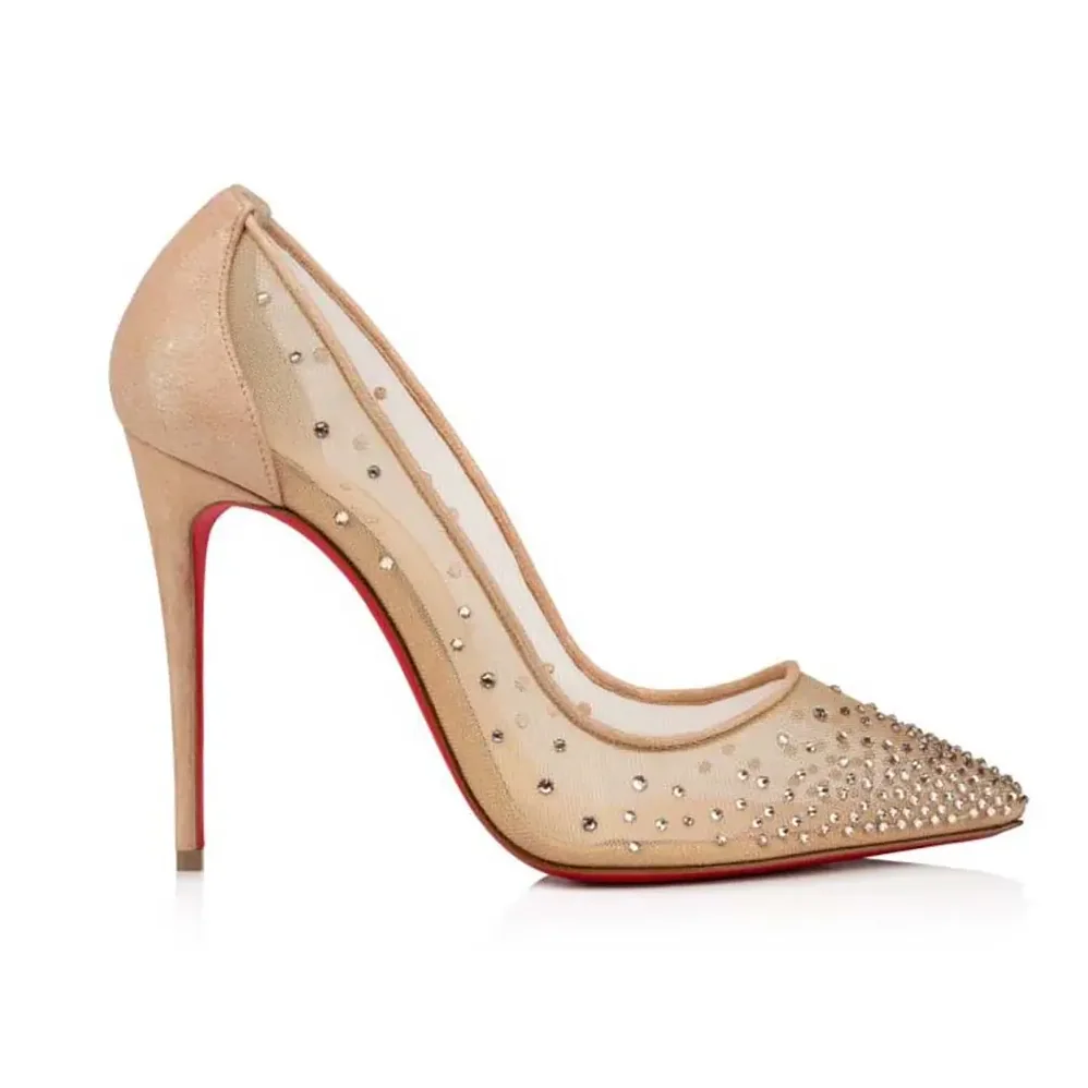 Christian Louboutin Follies Strass 100 mm Pumps Net Suede Calf and Strass for Women in Beige