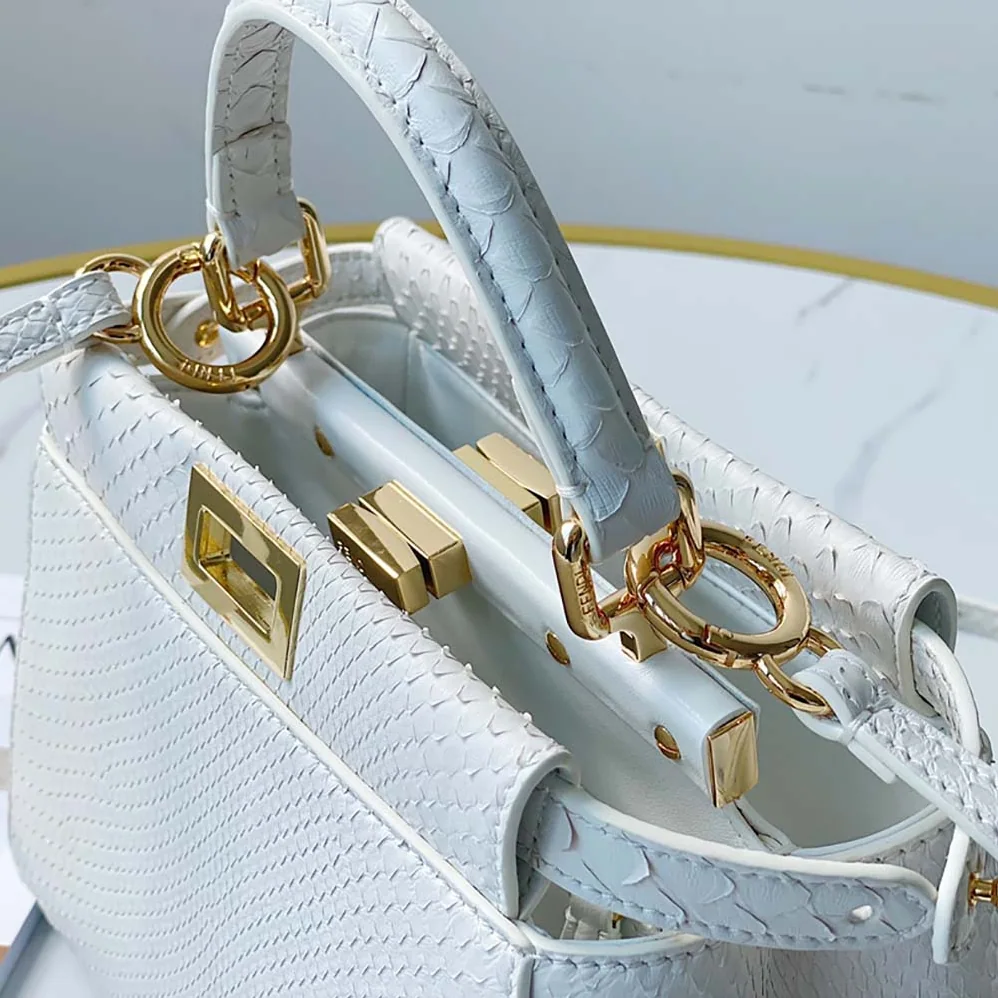 Fendi Peekaboo Iconic Mini White Python Bag for Women