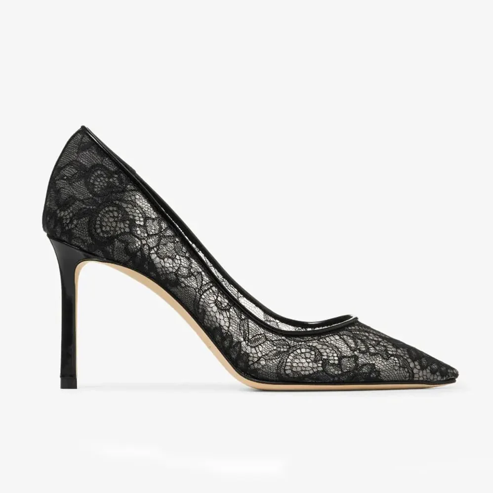 Jimmy Choo Romy 85 Black Jimmy Choo Lace Pumps for Women