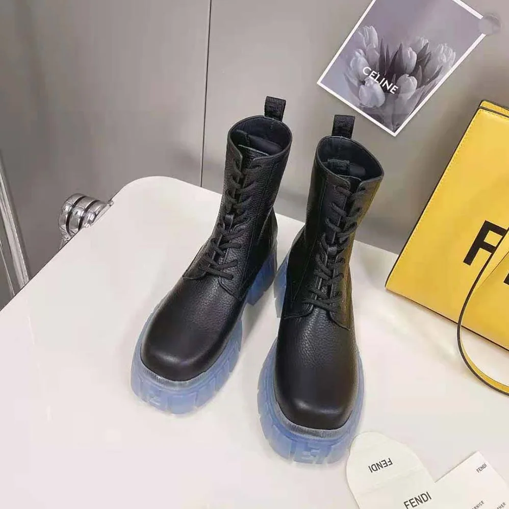 Fendi Force Black Leather Ankle Boots for Women