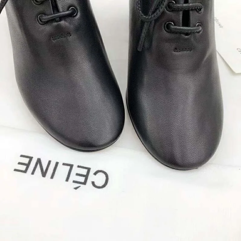 Celine Shoes Soft Dance Lace-up Loafer in Nappa Lambskin 80mm Heel for Women in Black Celine Shoes Soft Dance Lace-up Loafer in Nappa Lambskin 80mm Heel for Women in Black