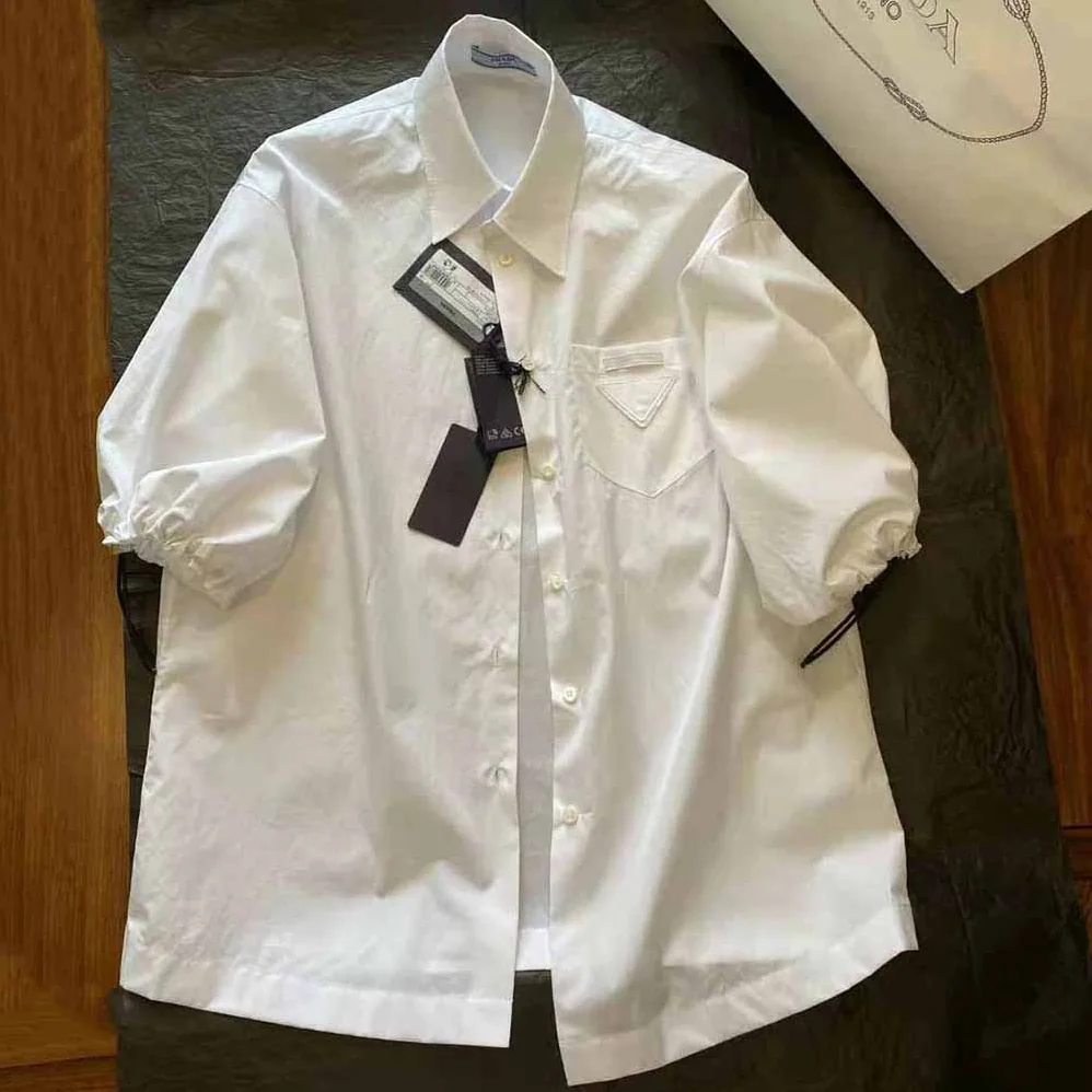Prada Puffy Sleeve Poplin Blouse for Women in White Prada Puffy Sleeve Poplin Blouse for Women in White