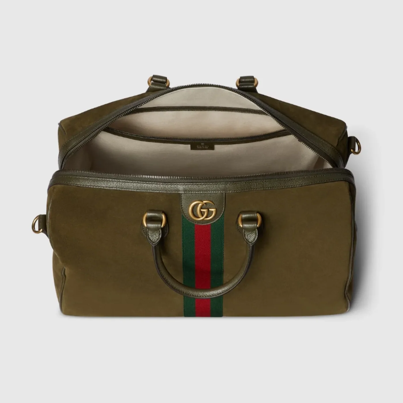 Gucci Savoy Medium Duffle Travel Bag in Dark Green Gold Hardware