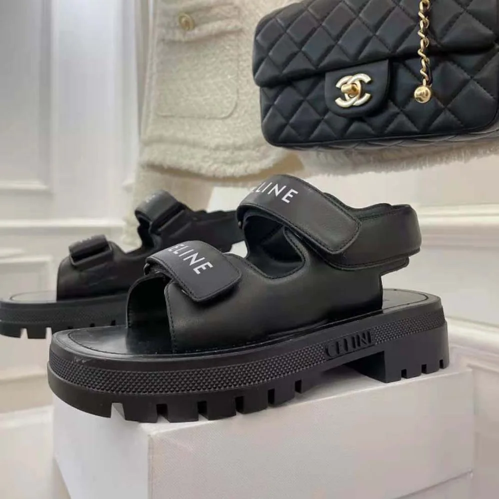 Celine Leo Scratch Sandal in Calfskin for Women in Black