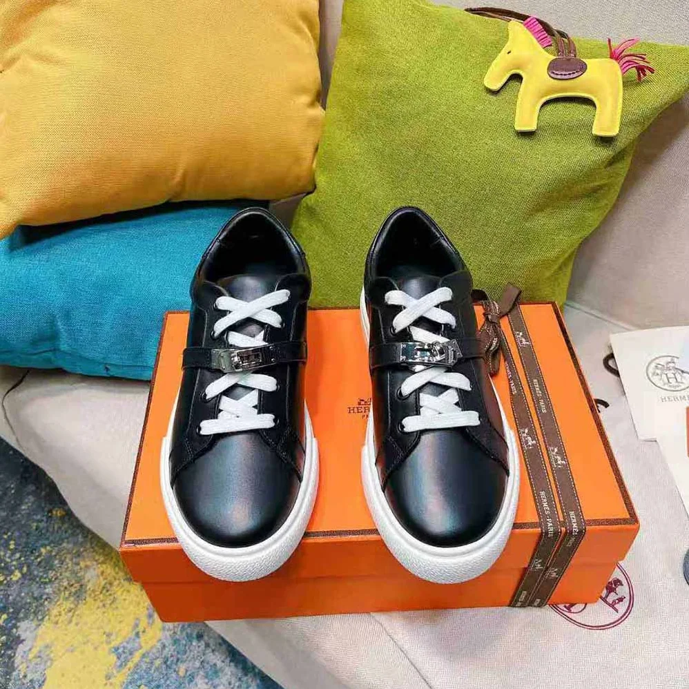Hermes Day Sneaker in Calfskin with Functional Shiny Black for Women
