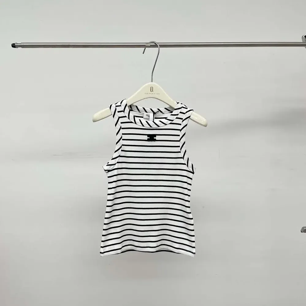 Celine Triomphe Tank Top in Striped Silk Jersey for Women Celine Triomphe Tank Top in Striped Silk Jersey for Women