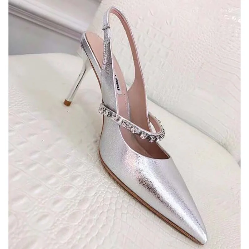 Miu Miu Shoes Nappa Leather Slingbacks with Crystals 85mm Heel for Women in Silver