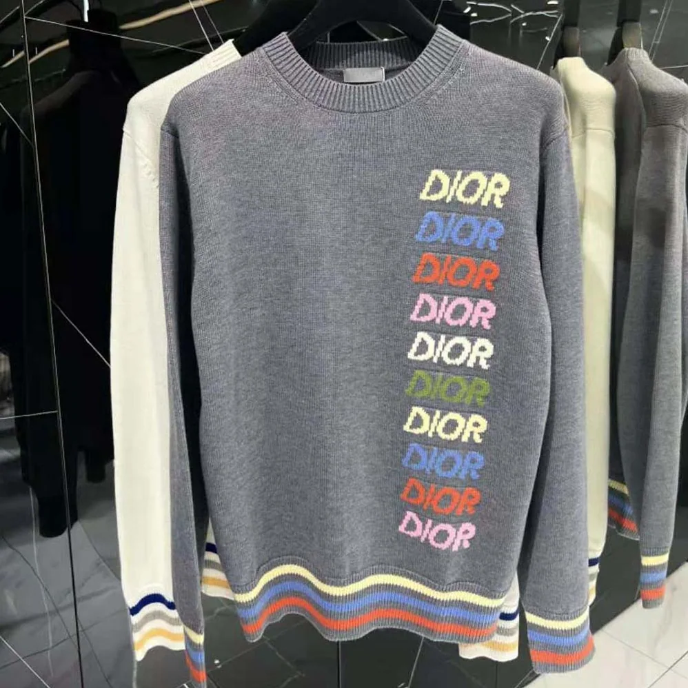 Dior Sweater Gray Wool and Cashmere Intarsia for Men Dior Sweater Gray Wool and Cashmere Intarsia for Men