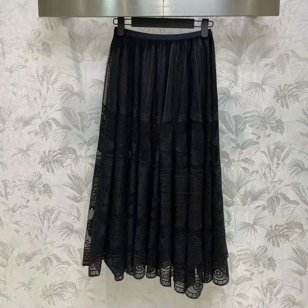 Dior Flared Mid-Length Skirt Black Technical Cotton Lace with D for Women in Lace Butterfly Motif Dior Flared Mid-Length Skirt Black Technical Cotton Lace with D for Women in Lace Butterfly Motif