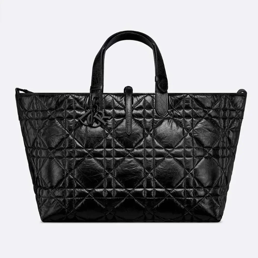 Dior Large Dior Toujours Bag Black Macrocannage Crinkled Calfskin for Women