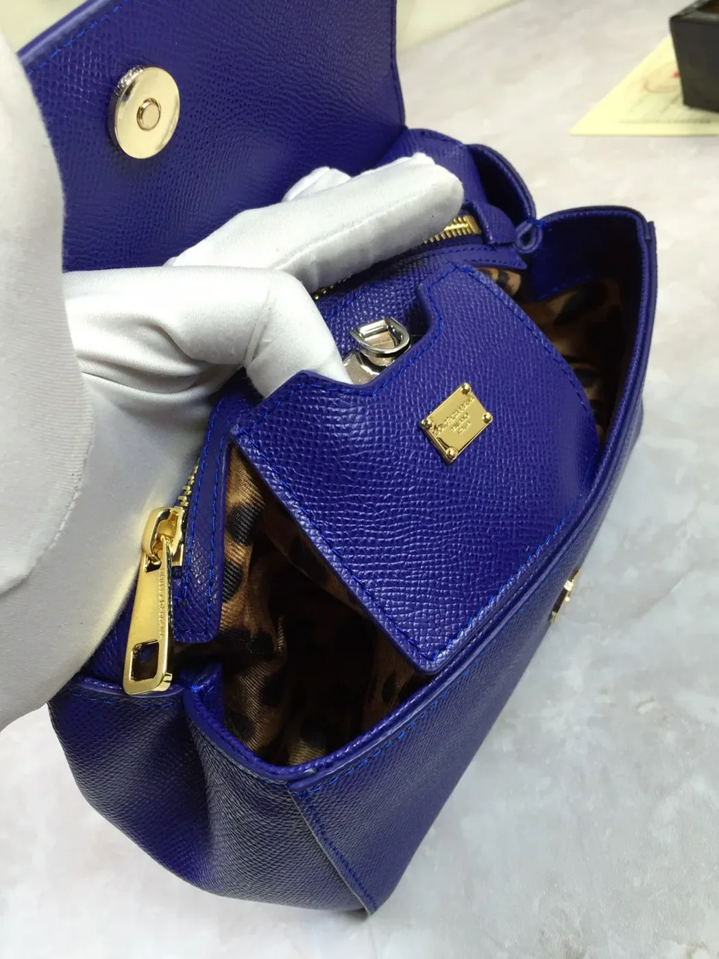 Dolce & Gabbana Medium Sicily Handbag In Dauphine Dark Blue / DG