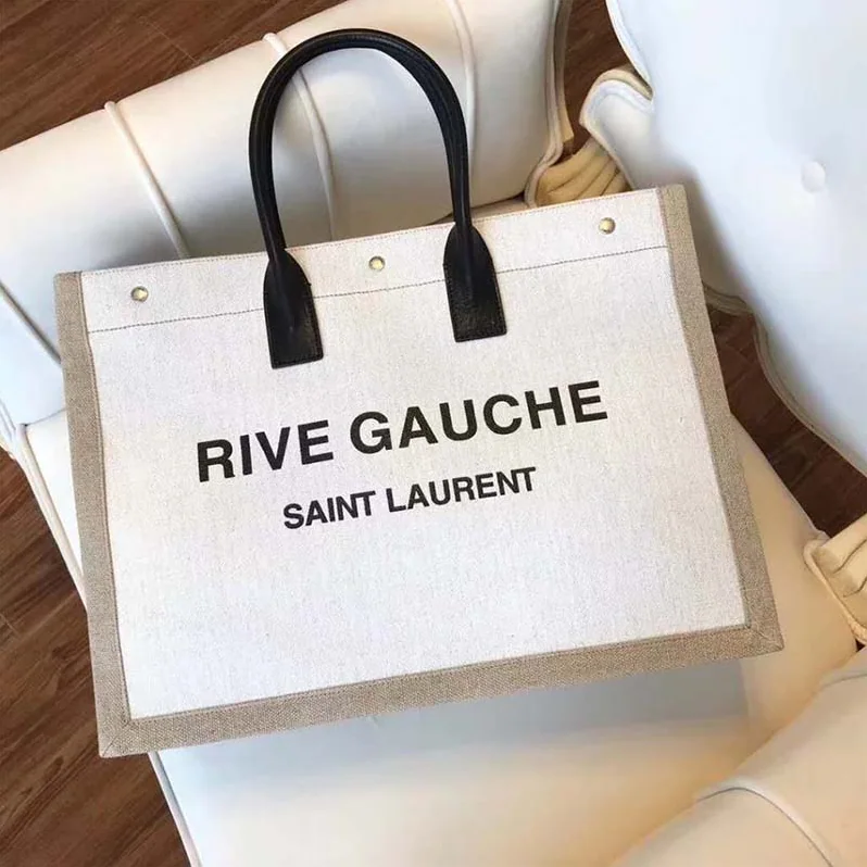 Saint Laurent YSL Rive Gauche Tote Bag Linen Leather for Women