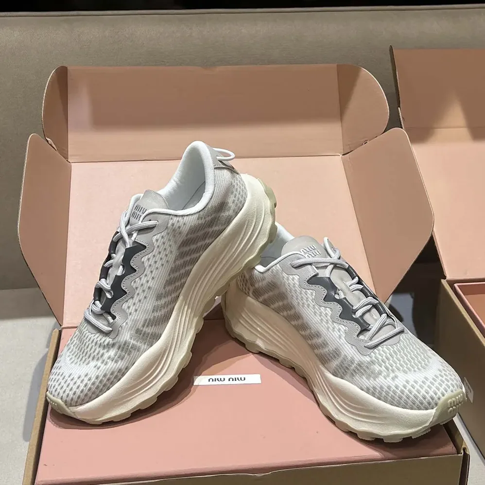 Miu Miu Technical Fabric Sneakers for Women in Silver Miu Miu Technical Fabric Sneakers for Women in Silver
