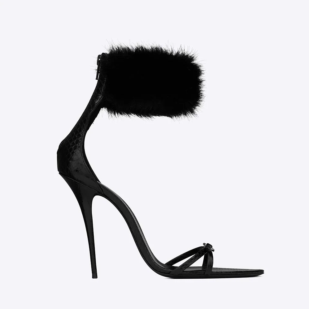 Saint Laurent YSL Satine Sandals in Lacquered Ayers for Women in Black