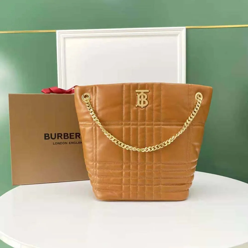 Burberry Medium Quilted Lambskin Lola Bucket Bag for Women in Brown Burberry Medium Quilted Lambskin Lola Bucket Bag for Women in Brown