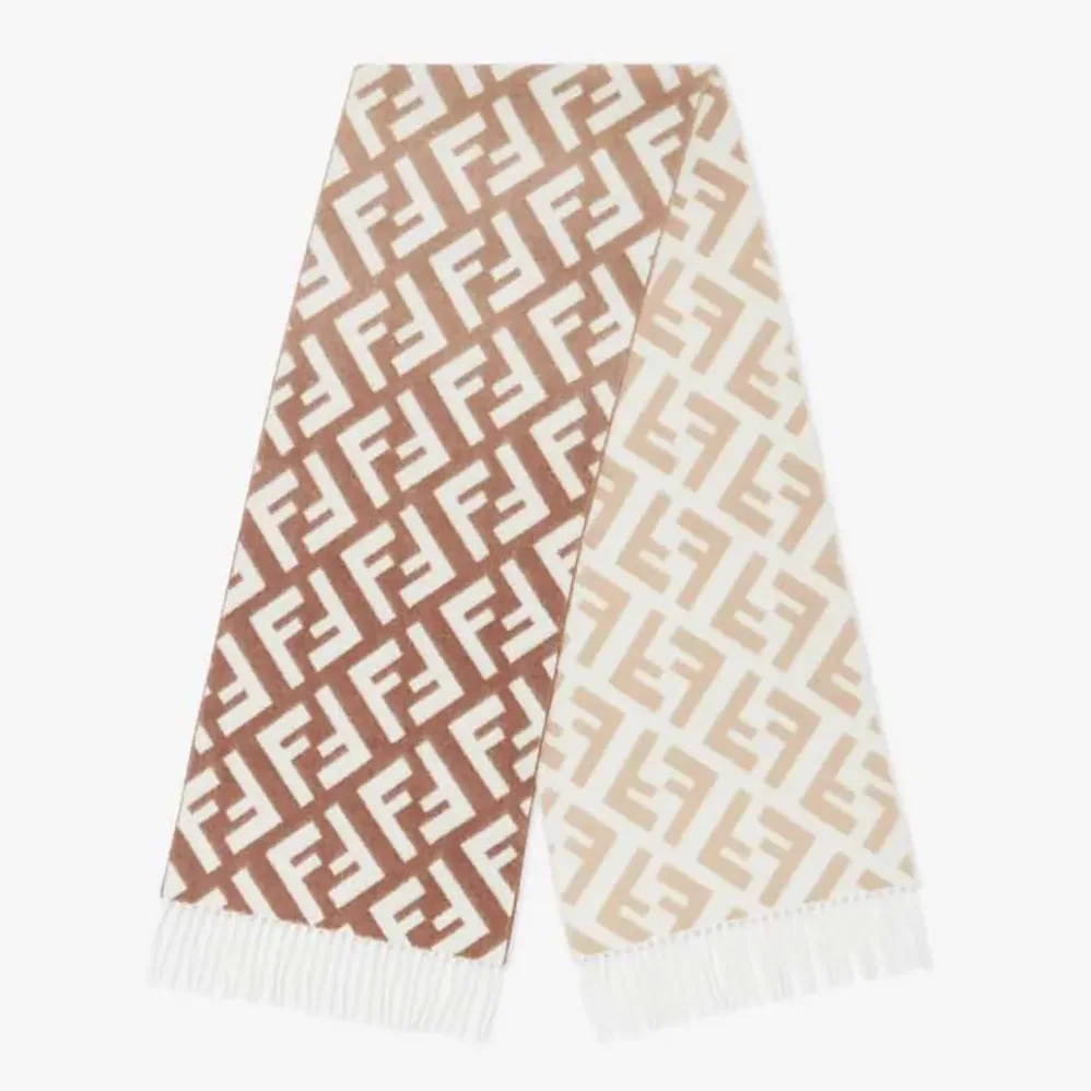 Fendi FF Scarf Beige Wool and Cashmere Scarf for Unisex Fendi FF Scarf Beige Wool and Cashmere Scarf for Unisex