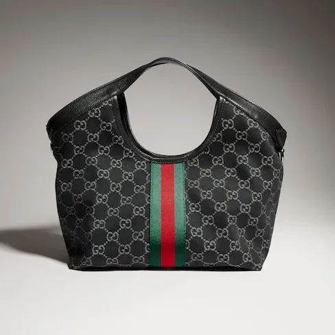 Gucci Giglio Small Tote Bag in Black Denim Palladium Hardware