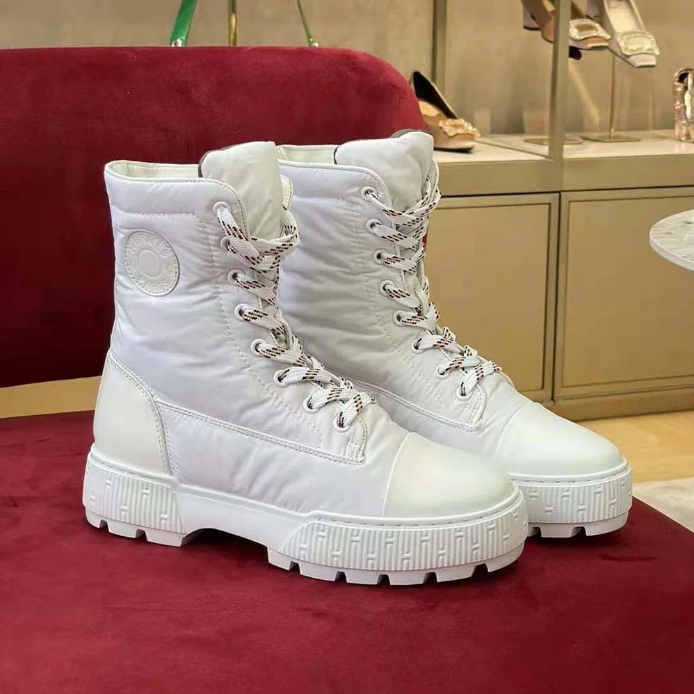 Hermes Fresh Ankle Boot in Calfskin and Light Parachute Fabric with Rubber Sole for Unisex in White