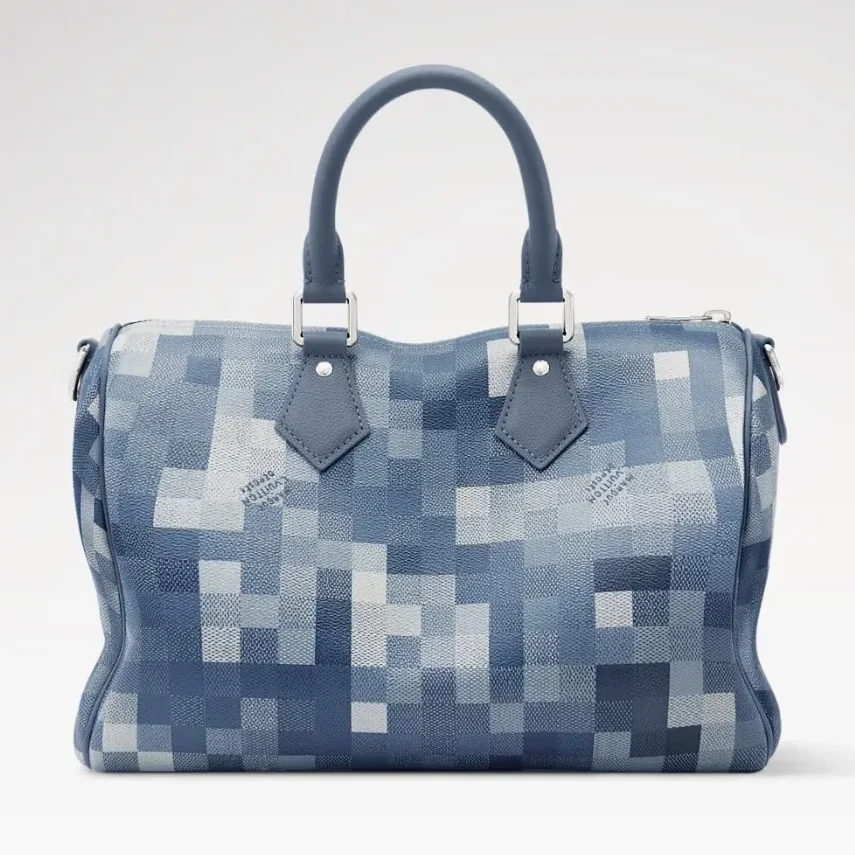 Louis Vuitton Speedy 30 Bandouliere Top Handle Bag / Indigo Blue Damoflage Silver Hardware
