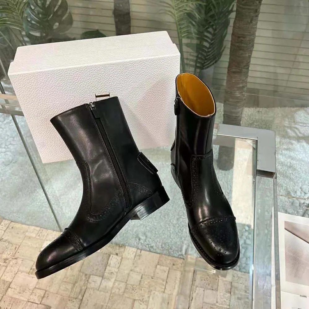 Dior D-Folk Heeled Ankle Boot Black Perforated Calfskin for Women Dior D-Folk Heeled Ankle Boot Black Perforated Calfskin for Women