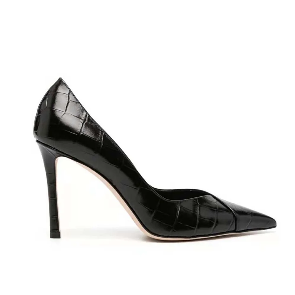 Jimmy Choo Cass 95 Tan Croc-Embossed Leather Pumps for Women in Black Jimmy Choo Cass 95 Tan Croc-Embossed Leather Pumps for Women in Black