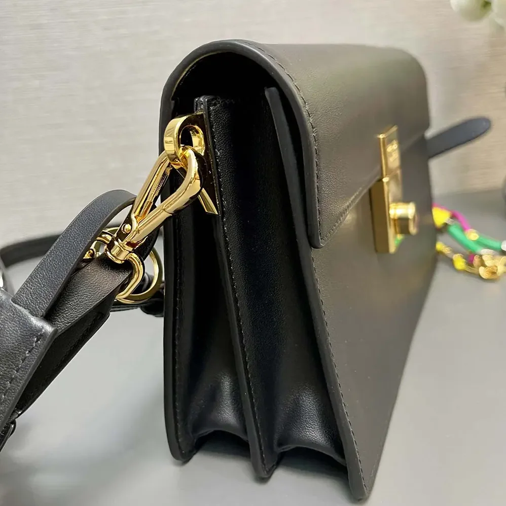Prada Soft Sound Small Leather Shoulder Bag with Charms for Women in Black