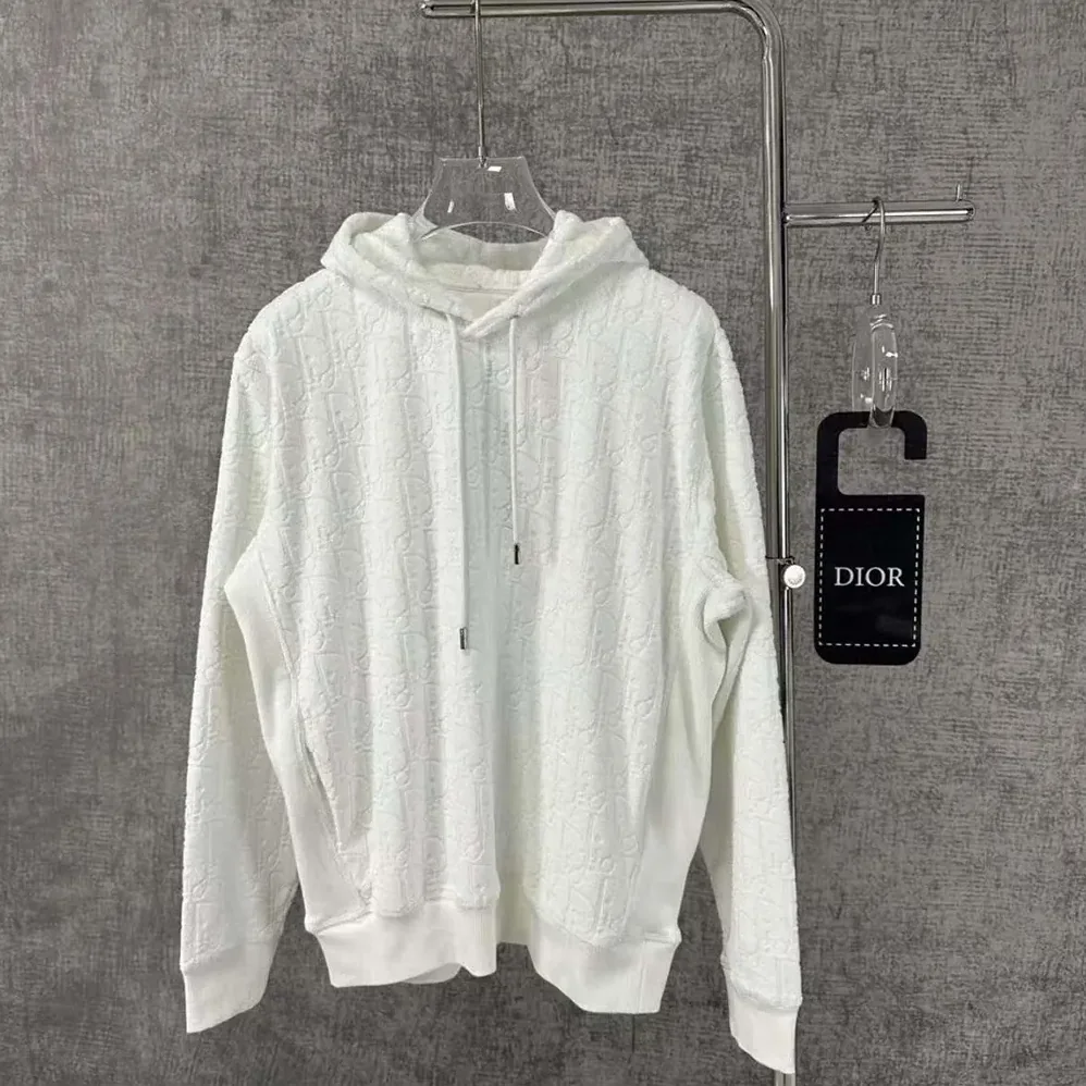 Dior Oblique Relaxed-Fit Hooded Sweatshirt Off for Men in White Terry Cotton Jacquard Dior Oblique Relaxed-Fit Hooded Sweatshirt Off for Men in White Terry Cotton Jacquard