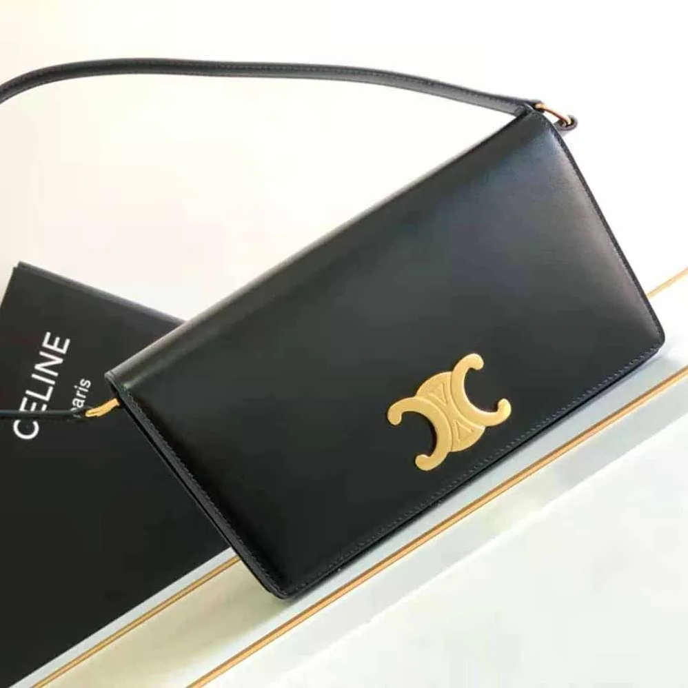Celine Trapeze Triomphe Bag in Shiny Calfskin for Women in Black Celine Trapeze Triomphe Bag in Shiny Calfskin for Women in Black