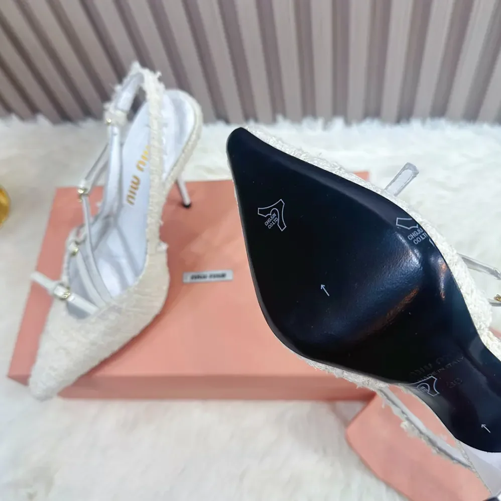 Miu Miu Fabric Slingbacks with Straps for Women in White Miu Miu Fabric Slingbacks with Straps for Women in White
