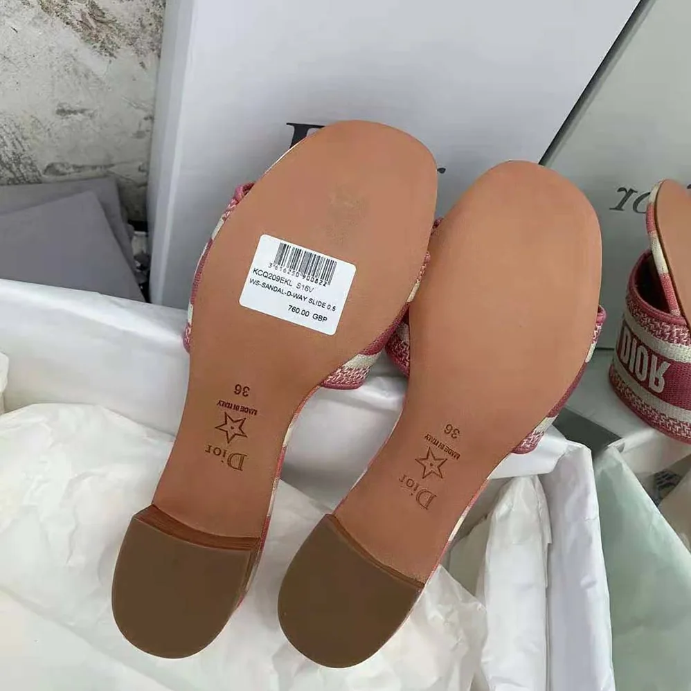 Dior Dway Heeled Slide Dark Nude D for Women in Stripes Embroidered Cotton