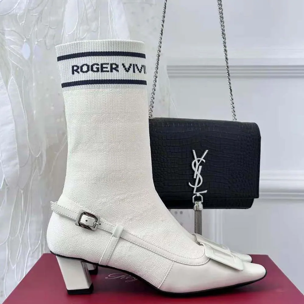 Roger Vivier Belle Vivier Sock Lacquered Buckle Ankle Boots in Patent Leather for Women in White Roger Vivier Belle Vivier Sock Lacquered Buckle Ankle Boots in Patent Leather for Women in White