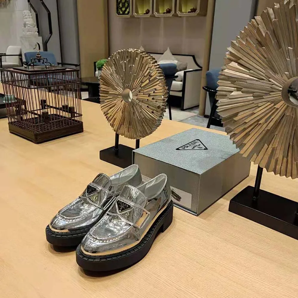 Prada Metallic Leather Loafers for Women in Silver Prada Metallic Leather Loafers for Women in Silver