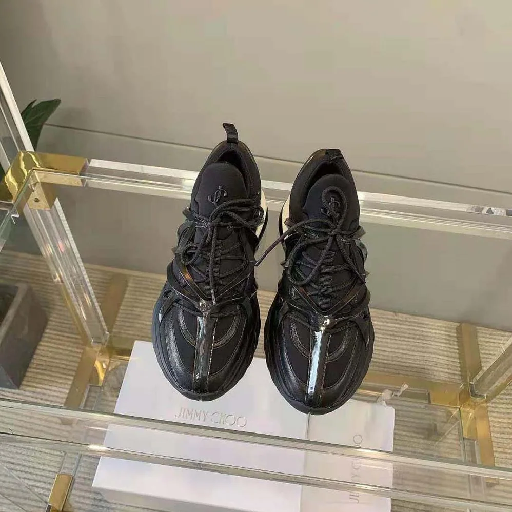 Jimmy Choo Cosmos/F Black Leather and Neoprene Low for Women in Top Trainers