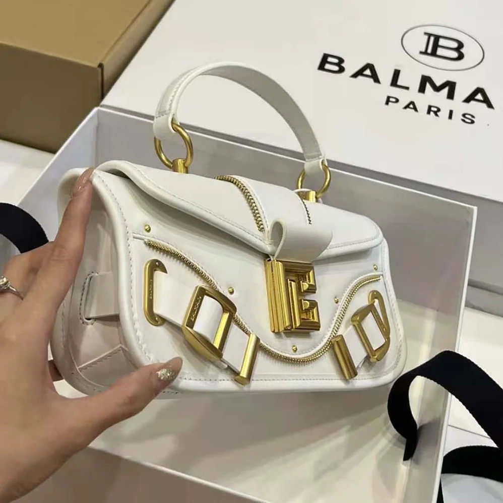 Balmain Blaze Grained Leather Clutch Bag for Women in White Balmain Blaze Grained Leather Clutch Bag for Women in White